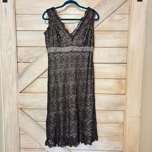 Tadashi Shoji Embroidered Lace Sheath Dress Black Metallic